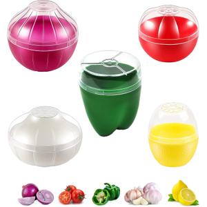 5PCS Fruit and Vegetable Shaped Savers Storage Onion Tomato Lemon Green Pepper and Garlic Containers for Fridge Vegetable Crisper Makes Food Stays Fresh Longer