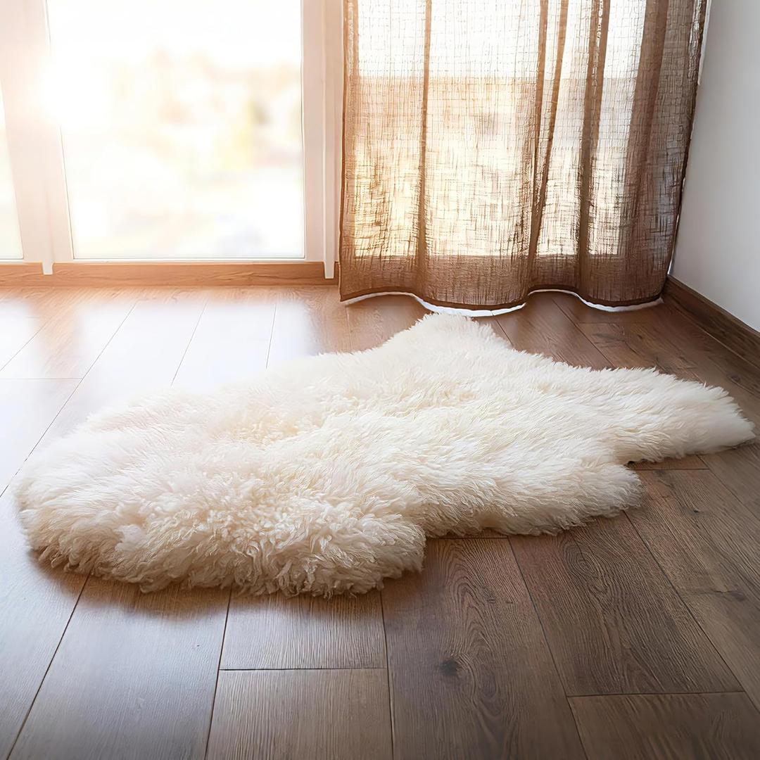 WaySoft New Zealand Sheepskin Area Rug Genuine Fluffy Wool, Multiple Sizes, Bedroom or Living Room Decor(2ft x 3ft, Ivory) (Natural (Yellow-white Ivory))