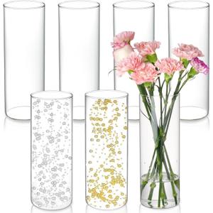 7pcs Glass Cylinder Vases for Centerpieces - 10 Inch Tall Glass Vases for Flowers, Hurricane Candle Holders Floating Candle Vase for Table Centerpiece Formal Dinners Home Decor