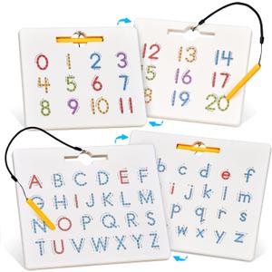 GAMENOTE Double Sided Magnetic Letter & Number Board Set - Alphabet & Numbers Tracing Board for Toddlers, ABC Uppercase & Lowercase Practicing, Math Learning, Educational Toys for Kids, Compact