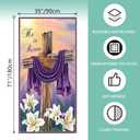 2 x He Is Risen Door Cover Religious Jesus Christian Cross Easter Egg Bunny Rabbit Photo Backdrop Happy Easter Spring Summer Party Decorations and Supplies for Home-7135''