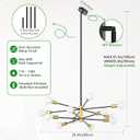 Sputnik Chandelier 12-Light, Mid Century Modern Height Adjustable Ceiling Light Fixture for Dining Room, Kitchen Island, Living Room,Bedroom-Black and Gold