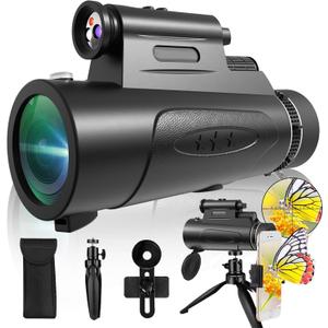 Monocular Telescope with Lights HD Monoculars 80x100 for Adults High Powered Monocular for Hunting with Smartphone Holder & Tripod, Handheld Telescope Suitable for Bird Watching Stargazing-Black