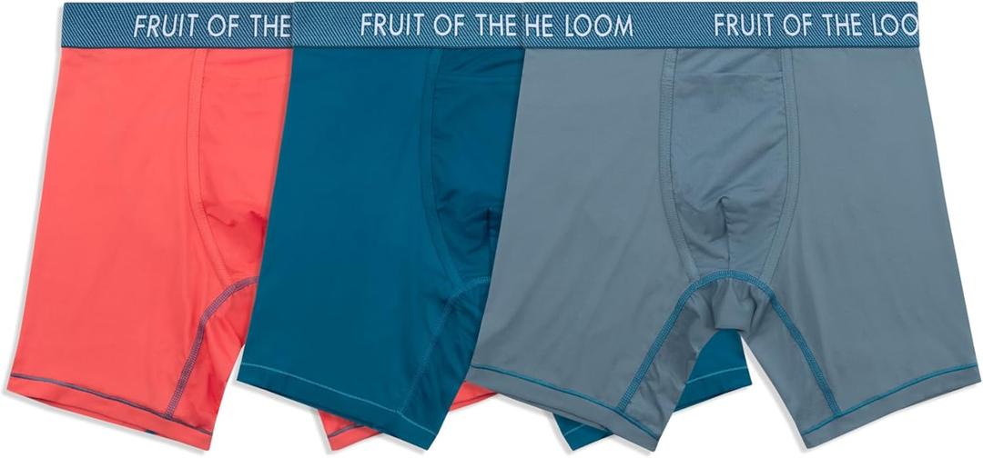 Fruit of the Loom Men's Getaway Boxer Briefs, Lightweight Breathable Fabric, Quick Dry & Odor Control (Small, Long Leg - Assorted Colors)