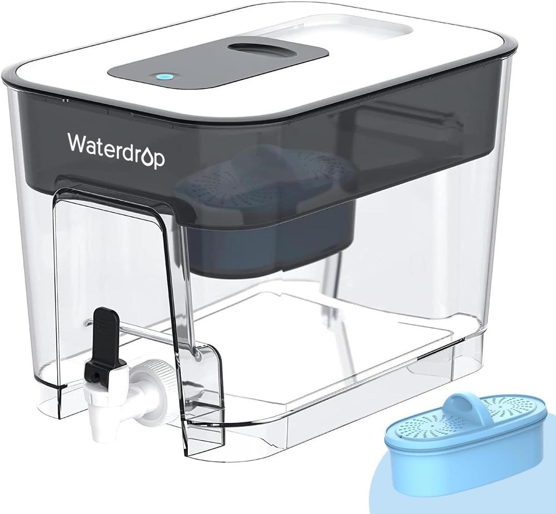Waterdrop Alkaline Water Filter Dispenser, Large 40-Cup, Healthy, Clean & Toxin-Free Mineralized Alkaline Water, 100-Gallon, BPA Free, Black (1 Filter Included) (Black-Alkaline)