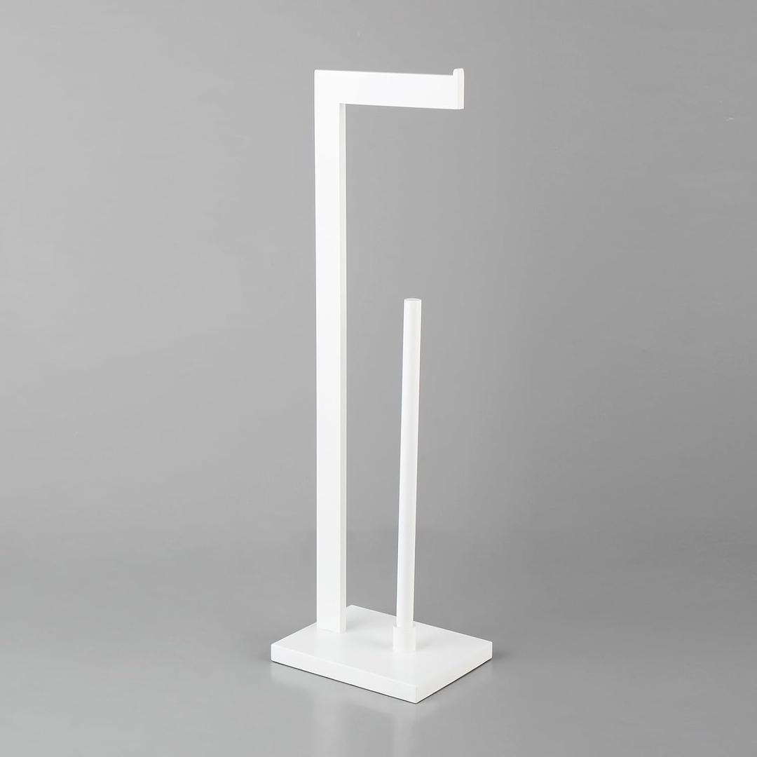 GERZWY SUS 304 Stainless Steel Toilet Paper Stand with Reserve, Free Standing Toilet Paper Holder, White