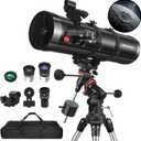 Telescope, 150EQ Newtonian Reflector Telescope for Adults Astronomy Beginners, Professional Astronomical Telescopes with Equatorial Mount, Phone Adapter, Tripod, Moon Filter and Large Carry Bag