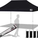 Eurmax USA 10'x15' Pop Up Canopy Tent Commercial Instant Canopies with Heavy Duty Roller Bag,Bonus 4 Sand Weights Bags (Black)