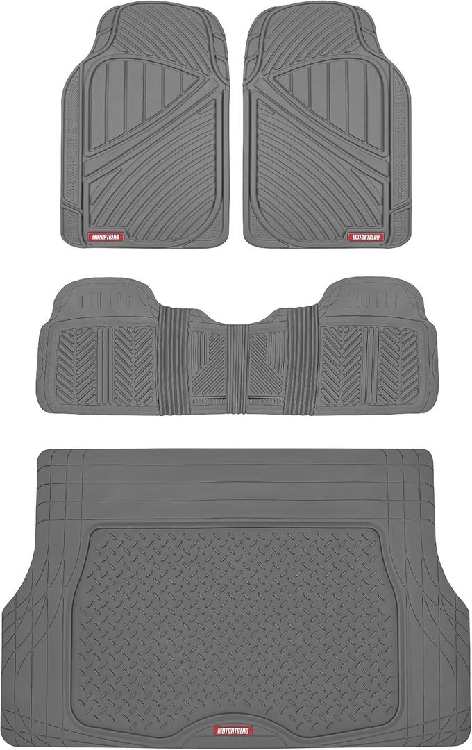 Motor Trend FlexTough Performance All Weather Rubber Car Floor Mats with Cargo Liner Full Set Front & Rear Odorless Floor Mats for Cars Truck SUV, BPA-Free Automotive Floor Mats (Gray)