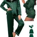 WJing Yi Jia 5Pcs Womens Silk Satin Pajamas Sets Long Pj Sets Button Down Pjs Set Loungewear Sleepwear (Green, XL)