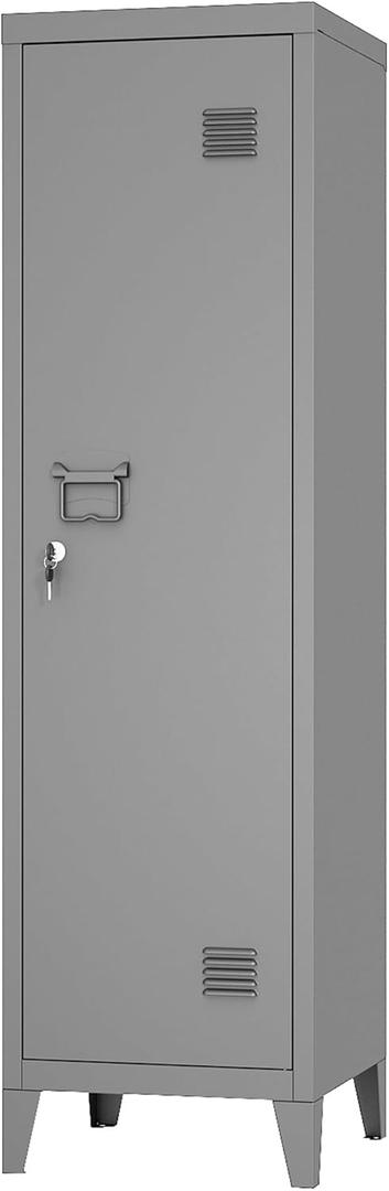 MIOCASA Metal Cabinet Home Office Storage Cabinets with Doors and Shelves Lockable File Cabinet Organizer Coat Lockers for Kids (Grey)
