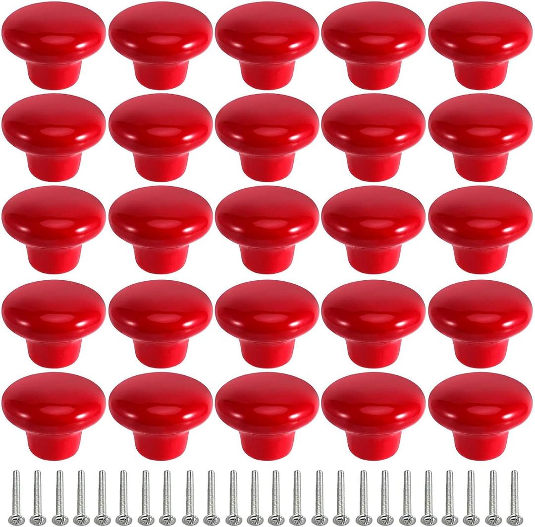 ZOENHOU 30 PCS Red Ceramic Cabinet Knobs, Vintage Ceramic Round Door Knobs with Screws,Pull Door Drawer Handles for Dresser Kitchen Cupboard Bathroom Locker