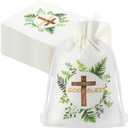 60 Pcs Baptism Candy Bags 4 x 6 Inch Small Christening Candy Bag with Drawstring First Communion Goodies Pouches Christening Party Favor Cross Jewelry Pouches for Women Bridal Shower Church