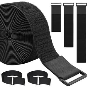WSZJINB 1.5In x 16Ft Cinch Straps Heavy Duty With 20 Buckles, Black Nylon Hook and Loop Straps, Reusable Long Cable Ties for Organizer or Storage