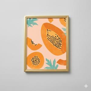 Papaya Fruit Gold Ornate Wood Framed Canvas Giclee Art by 1x Studio II