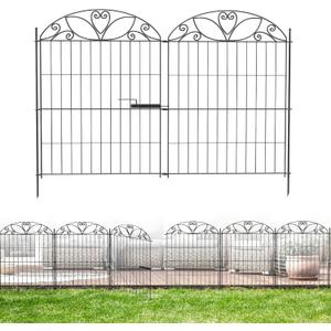 5 Panels No Dig Decorative Outdoor Garden Fence with Gate, 40 in(H) X 11.8 ft(L) Animal Barrier Fencing, Rustproof Portable Fence, Temporary Dog Fence Outdoor for Yard, Outside, Backyard
