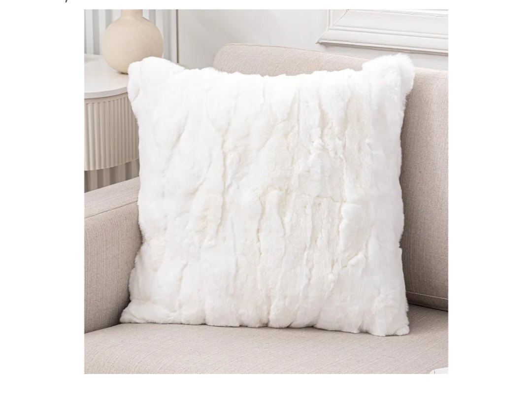 Rex Rabbit Fur Throw Pillow Covers Soft Decorative Fluffy Luxury Animal Skin Fur Lumbar Pillow Cushion Cover Case with Hidden Zipper for Sofa, Bedroom, Living Room Home White, 2 Pack