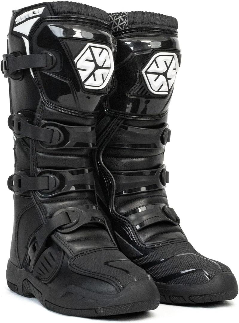 Scoyco Dirt Bike Boots for Men, Enduro Motocross Boots with Shin Guard & Ankle TPU Protection Full Leather Off-road Riding Boots, Size 10.5 (Black)
