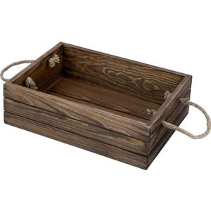 MyGift 13 Inch Rustic Brown Wood Decorative Storage Organizer Bin with Rope Handles, Open Top Small Crate Box for Bathroom Accessories, Books, Crafts, Fruits