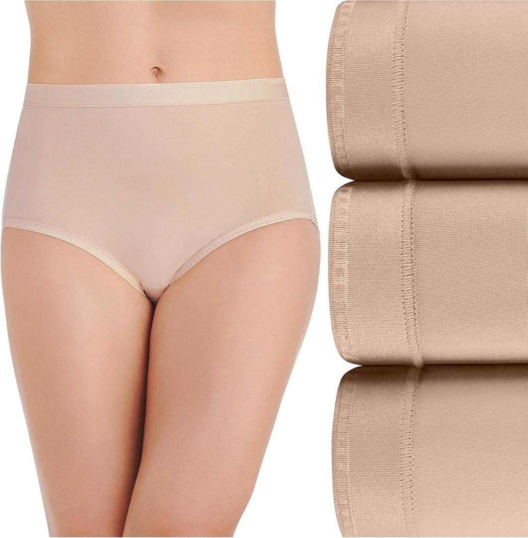 Vanity Fair Women's Comfort Where It Counts No Ride Up Panties (10, Brief - 3 Pack - Neutral)