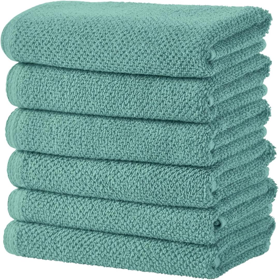 Great Bay Home Blue Hand Towels - 100% Cotton 6 Pack 26x16 Hand Towel Set - Absorbent, Quick-Drying, Durable Towels for Handroom Decor - Low-Twist, Two-Ply Fibers (Mineral Blue)