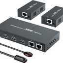 HDMI Extender Splitter1x2 HD 4K @60Hz up to 60m(196ft)-Loop Out-Over CAT5/CAT6/CAT7 Cable HDMI Transmitter and Receiver with IR Power Switch and EDID