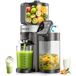 AFBEST Latest Cold Press Juicer Machine,6.5" Wide Chute,Easy to Clean | 100oz Self-Feeding Hopper,3-in-1 Smart Touchscreen Masticating Juicer for Whole Fruits,Sorbet and Nut Milk,High Yield
