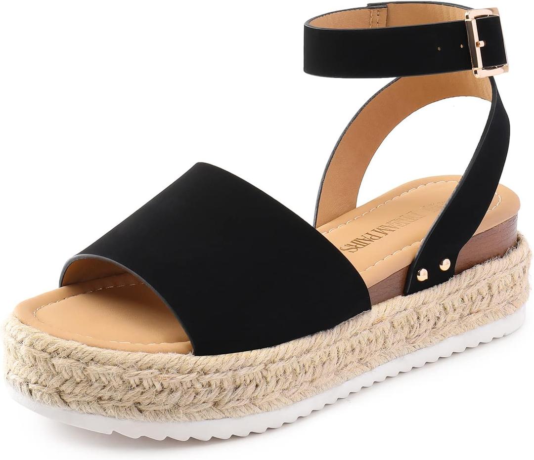 DREAM PAIRS Women's Platform Espadrilles Casual Ankle Strap Wedge Sandals Comfortable Dressy Summer Shoes, 9, Black-nubuck, Size 9