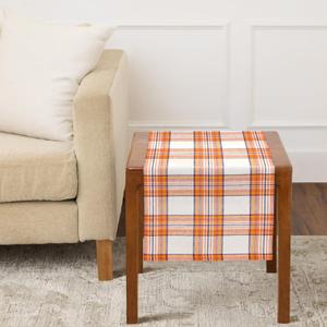 Solino Home - 100% Pure Linen Orange Tartan Plaid Short Table Runner 14 x 36. Checkered Table Runner 36 Inches for Dresser and Coffee Tables, Party, Event, Dining, Summer