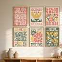 6 Piece Boho Positive Affirmation Wall Art - Motivational Quotes Decor for Bedroom, Living Room & Office - Retro Floral Typography Posters with Unframed, You Are Capable Inspirational Wall Decor