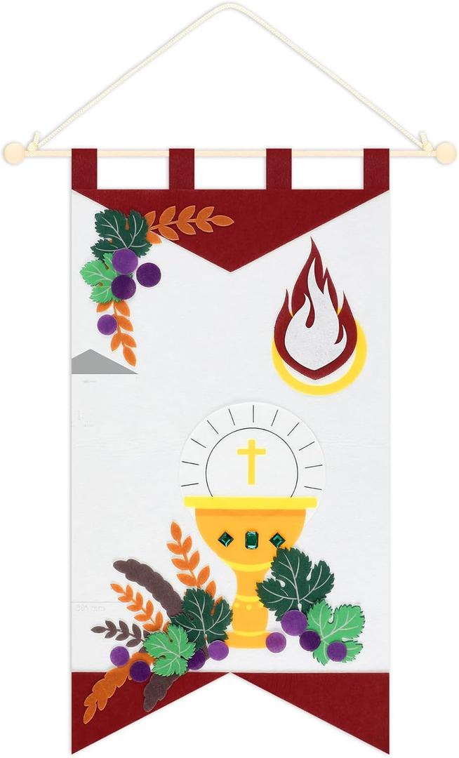 First Communion Banner Kits 12 x 18 Inches Felt Holy Communion Banner Kits First Communion Gifts Sunday DIY Arts and Crafts Kit (Cute Style)