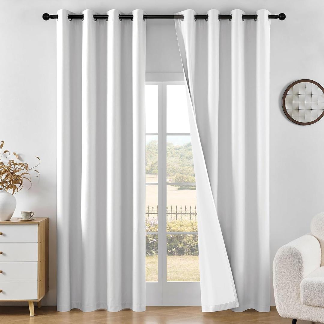 Joydeco White Blackout Curtains 84 Inches Long - 100% Blackout Curtain 2 Panels Set, Grommet Thermal Insulated Window Drapes for Bedroom Living Room (Pure White,52" Wx84 L)