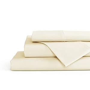 100% Cotton Percale Sheets California King Size, Ivory, Deep Pocket, 4 Pieces Sheet Set - 1 Flat, 1 Deep Pocket Fitted Sheet and 2 Pillowcases, Crisp Cool and Strong Bed Linen
