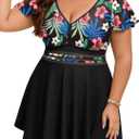 Arolina Women's Plus Size Tankini Swimsuits Swim Dress Mesh Bathing Suits Two Piece Ruffle V Neck Swimwear with Swim Shorts