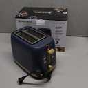 West Bend Timeless 2-Slice Toaster with 7 Browning Levels, Bagel/Waffle/Defrost Settings, High-Lift Lever, Anti-Jam, Easy-Clean Crumb Tray, 2-Slice, Blue/Gold