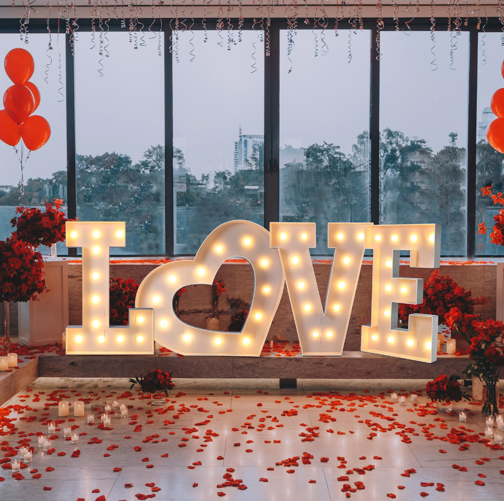 Libima 4ft Light up Mosaic LED Love Letters Set with Bracket, Marquee L O V E Heart Shape Letter Balloon Frame with Light Bulb Strings for Valentine's Day Anniversary Party Decoration 
