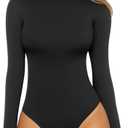 MANGOPOP Women's Mock Turtle Neck Long Sleeve Tops Bodysuit Jumpsuit M