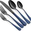 20-Piece Black Silverware Set 18/0 Stainless Steel Flatware Sapphire Blue Handle Cutlery Set Service for 4 Dinner Knives Forks Spoons Set Mirror Finish Dishwasher Safe