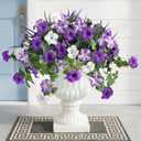 Artificial Flowers Plants for Outdoors, 6PCS UV Resistant Faux Flowers Outdoor Plants, Fake Petunias Silk Flowers for Garden Balcony Yard Porch Decor (White Purple)