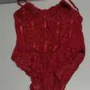 COZYEASE Women's Lace Bustier Cami Bodysuit Plain Sleeveless Slim Fit Sheer Mesh Corset Top Romper (Medium, Burgundy)