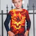 RAISEVERN Boys Girls 3D T-Shirt Graphic Print Tees Long Sleeve Shirts Size 6-14 (Orange, XL)