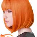 MIUSKATL Wig and Sunglasses 12 Inch Short Bob Wigs with Bangs for Women Costume Cosplay Party (Orange)