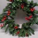 Uten 20 inch Christmas Wreath for Front Door, Winter Wreath Xmas Artificial Decorations with PVC/PE Berries Cones for Indoor Outdoor Garden Gate Home Winter Holiday New Year (Green Red Berries)
