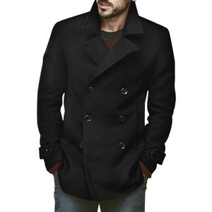 Bbalizko Mens Classic Pea Coat Notched Collar Double Breasted Slim Fit Winter Warm Heavyweight Trench Coats (Large, Black)