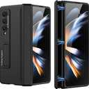 for Samsung Galaxy Z Fold 4 Case Hinge Coverage Protective with Kickstand PC Magnetic All-Inclusive Shockproof Cover for Z Fold 4 5G (Black)