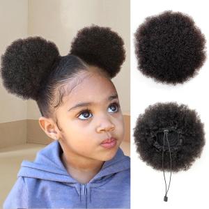 isheeny Natural Black Hairpieces 6-inch Ponytail Extension Human Hair 1 PIECES Stunning Medium Afro Puff Ponytail For Preschool Girls, Naturally Curled For A Youthful & Charming Appeal