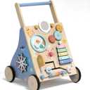 Ocean-Themed Wooden Baby Walker with Activity Center, Montessori Push Walker Toy for Babies 18 Months, Safe First Steps Baby Walking Aid for Boys & Girls