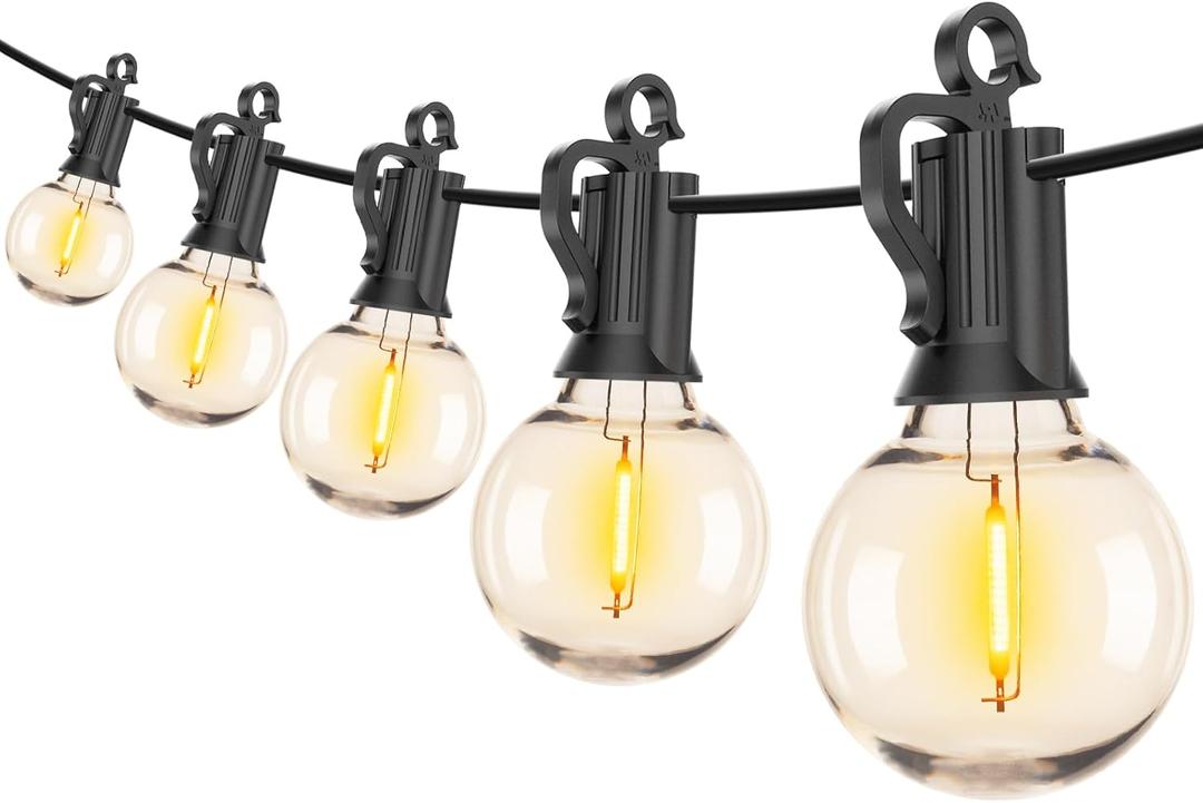 Brightown Led String Lights Outdoor 100Ft Waterproof G40 Patio Lights with 104(4 Spare) Led Shatterproof Bulbs, Led Globe Hanging Lights for Porch Bistro Balcony Backyard Decor, E12 Socket, 2200K (Black)