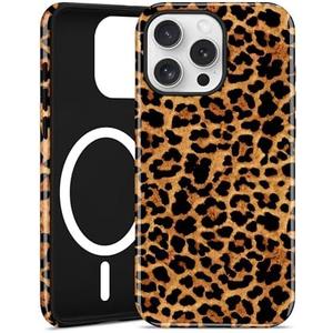 Jusy Compatible with MagSafe Brown Leopard Print Phone Case for iPhone 12 Pro Max, Trendy Luxury Magnetic Soft TPU and Hard PC Protective Phone Cover for Women Girls - Leopard