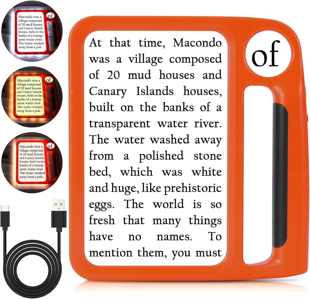 5X 10X Full-Page Magnifying Glass with Light, Rechargeable Handheld Magnifier with 3 Light Modes, 48 Lights, Clean Cloth Ideal Gift for Seniors Reading Books Inspection